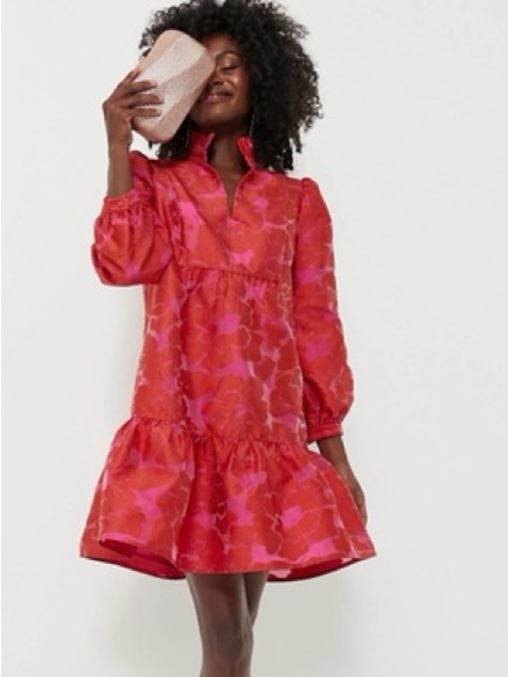 Tuckernuck NEW Red Fil Coupe jacquard Palmerston Long Sleeve Mini Dress Small - Picture 4 of 8